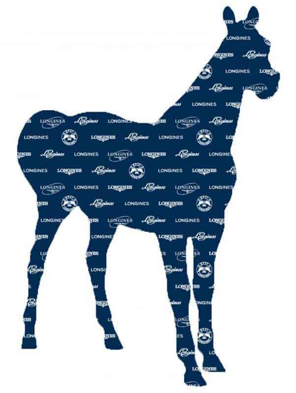 Longines Advertising Object 4 Sylwetka konia na granatowym tle z logotypami marki Longines.