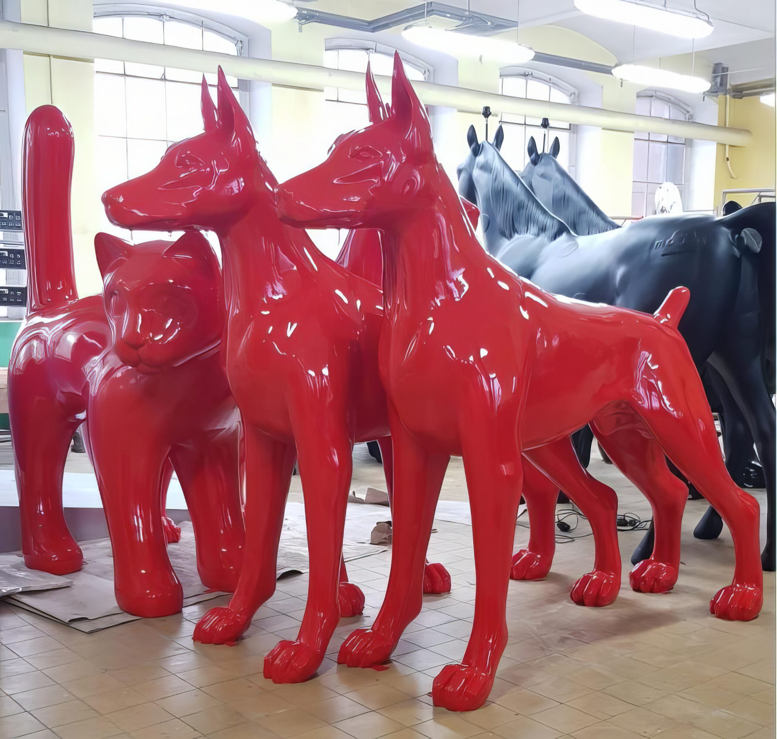 Large Doberman Fiberman Figure - Single Color Edition 1 pies Duża dekoracyjna figura doberman 3D