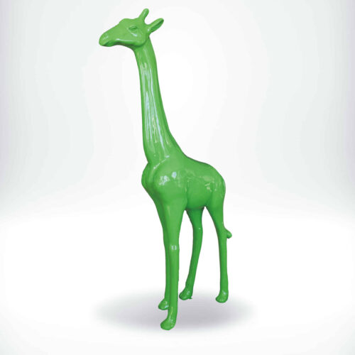 Green giraffe figurine on a plain white background.
