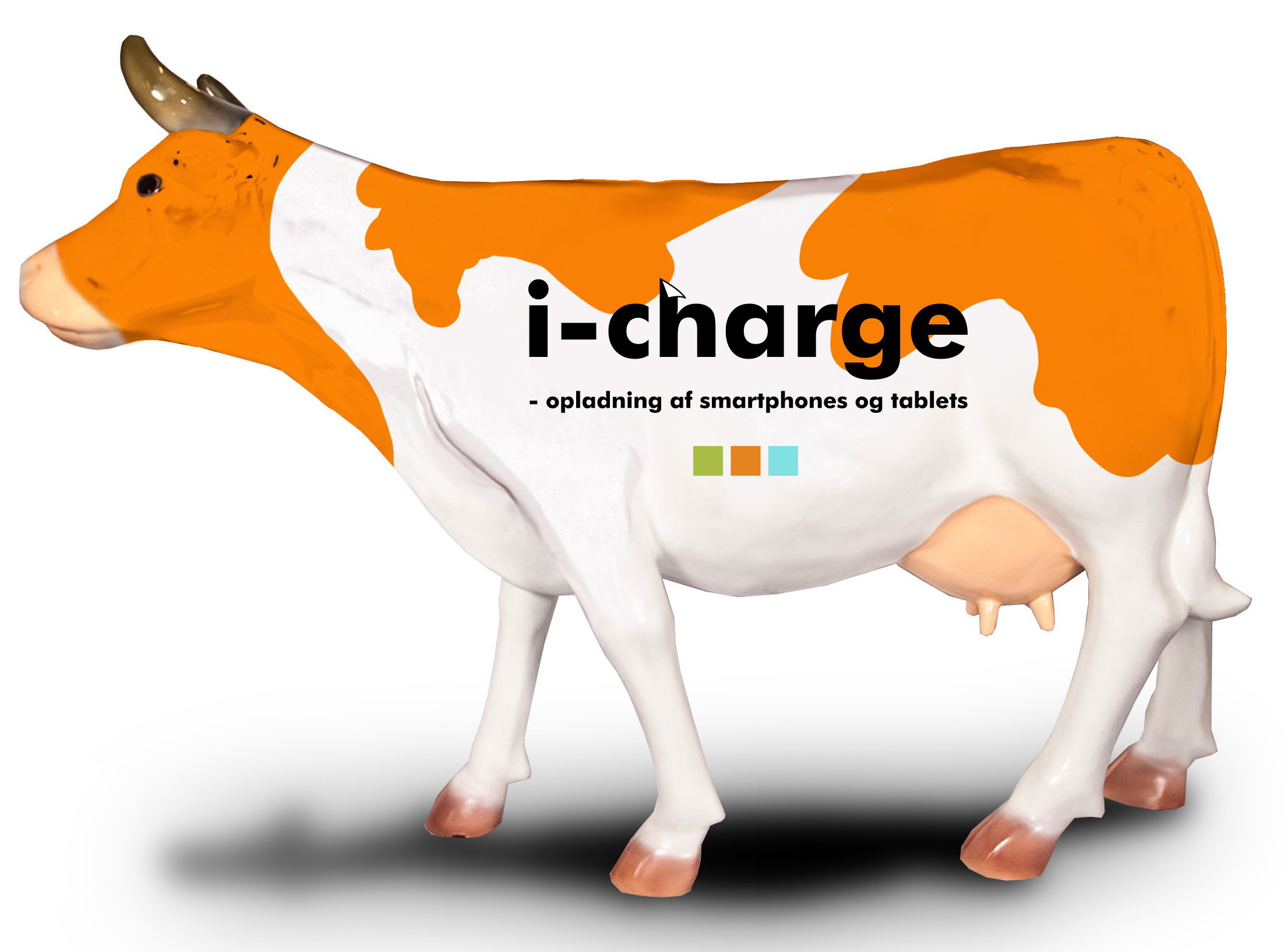Fiberglass Cow Life Size Statue - Single Color 9 A cow sculpture with an orange and white paint design, featuring the text
