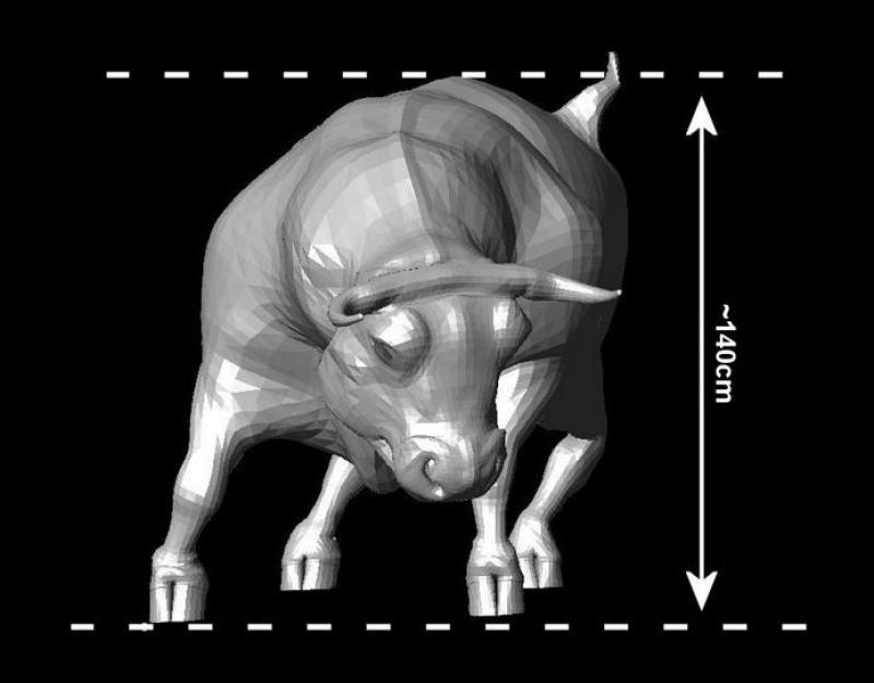Large event bull figure 4 Model byka o wysokości około 140 cm na czarnym tle.