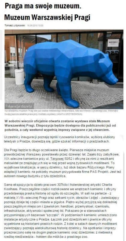 Low-poly geometric bear 4 Praga ma swojego muzeum. Muzeum Warszawskiej Pragi. W sobotni wieczór oficjalnie otwarta...
