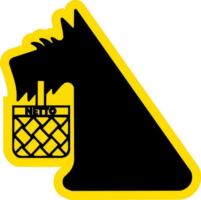 NETTO 3D LOGO 2 Logo czarnego psa z koszykiem na zakupy z napisem