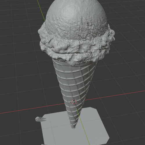 3D model of an ice cream cone in a digital design software.