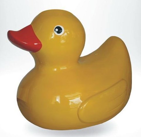 Decorative fiberglass duck statue 4 Yellow rubber duck with a red beak and white eyes.