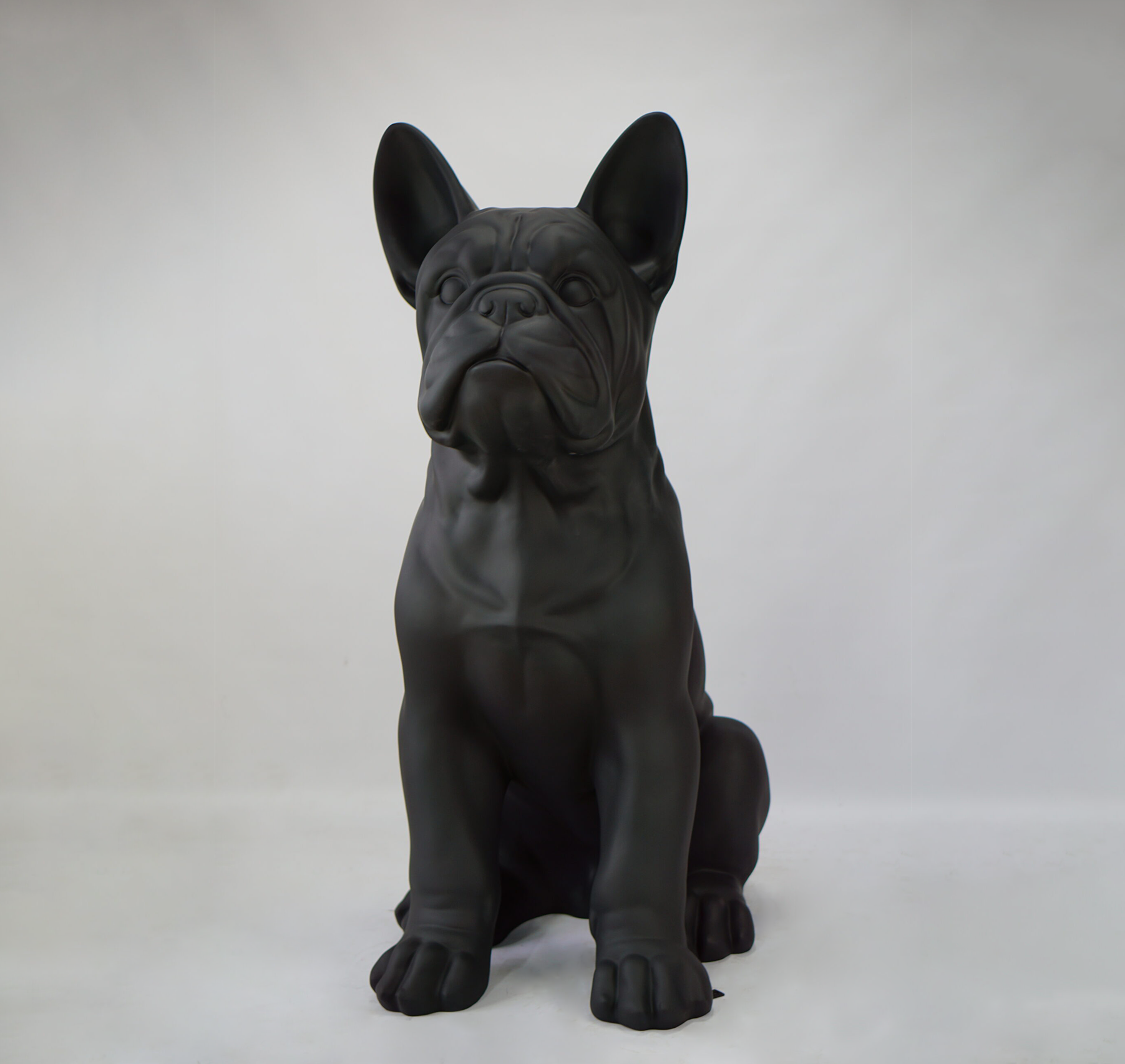 Large French Bulldog Figure Black French Bulldog sculpture against a white background.