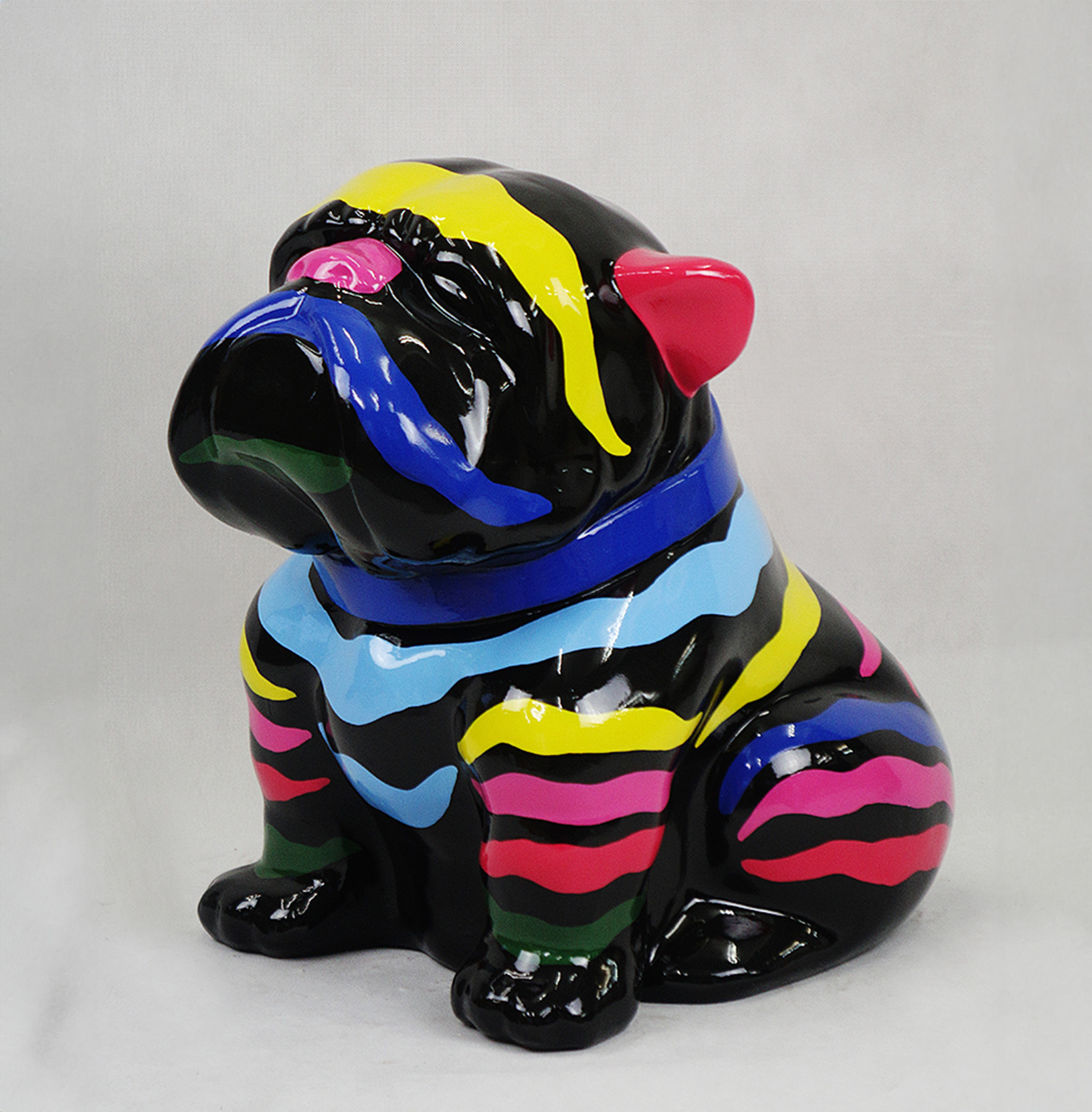 Bulldog Angelo 40cm dog - stripes 1 Colorful ceramic bulldog figurine with neon stripes.