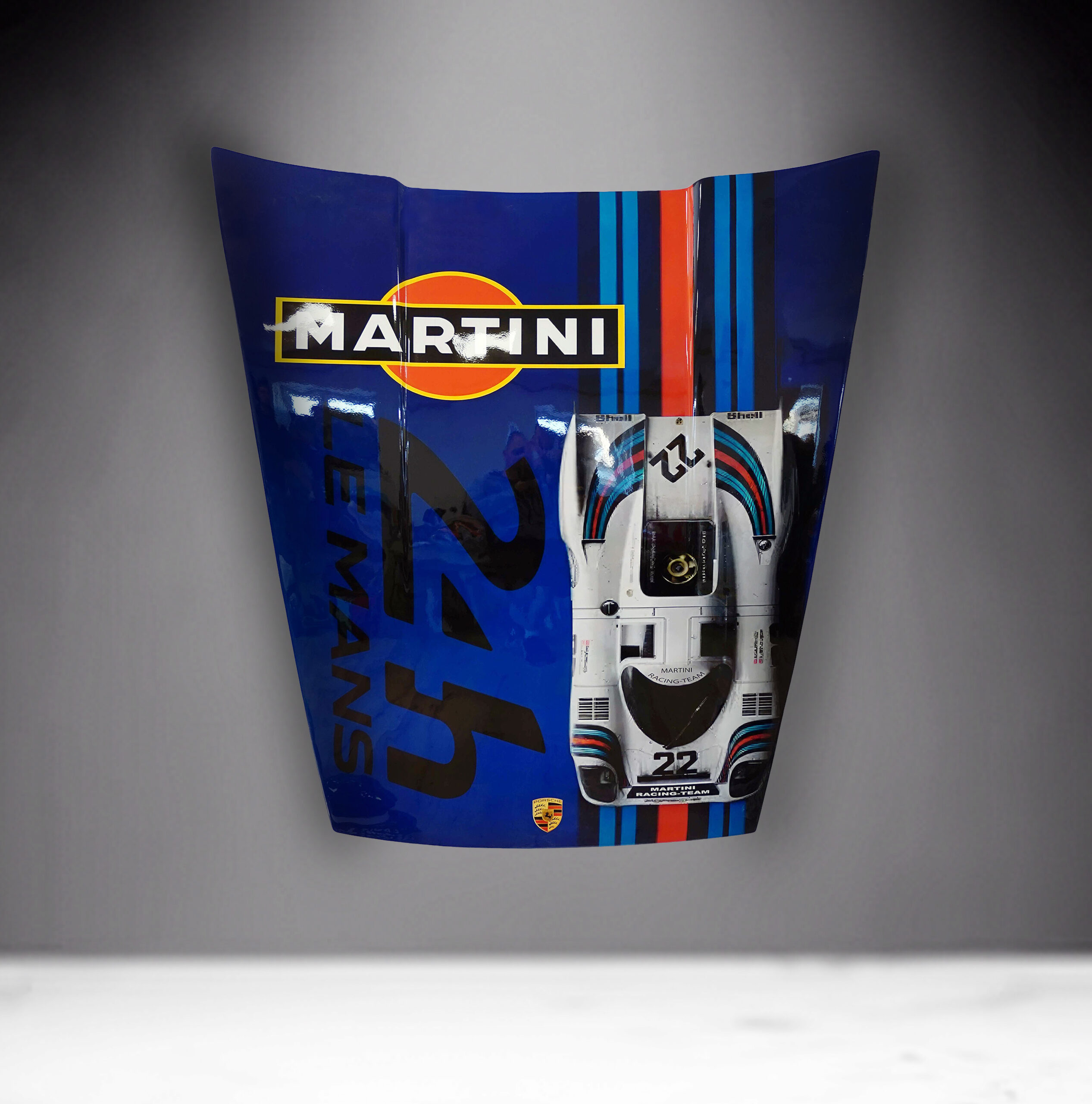Car Mask 911 - Theme 22 2 Blue racing car hood with Martini Racing logo,