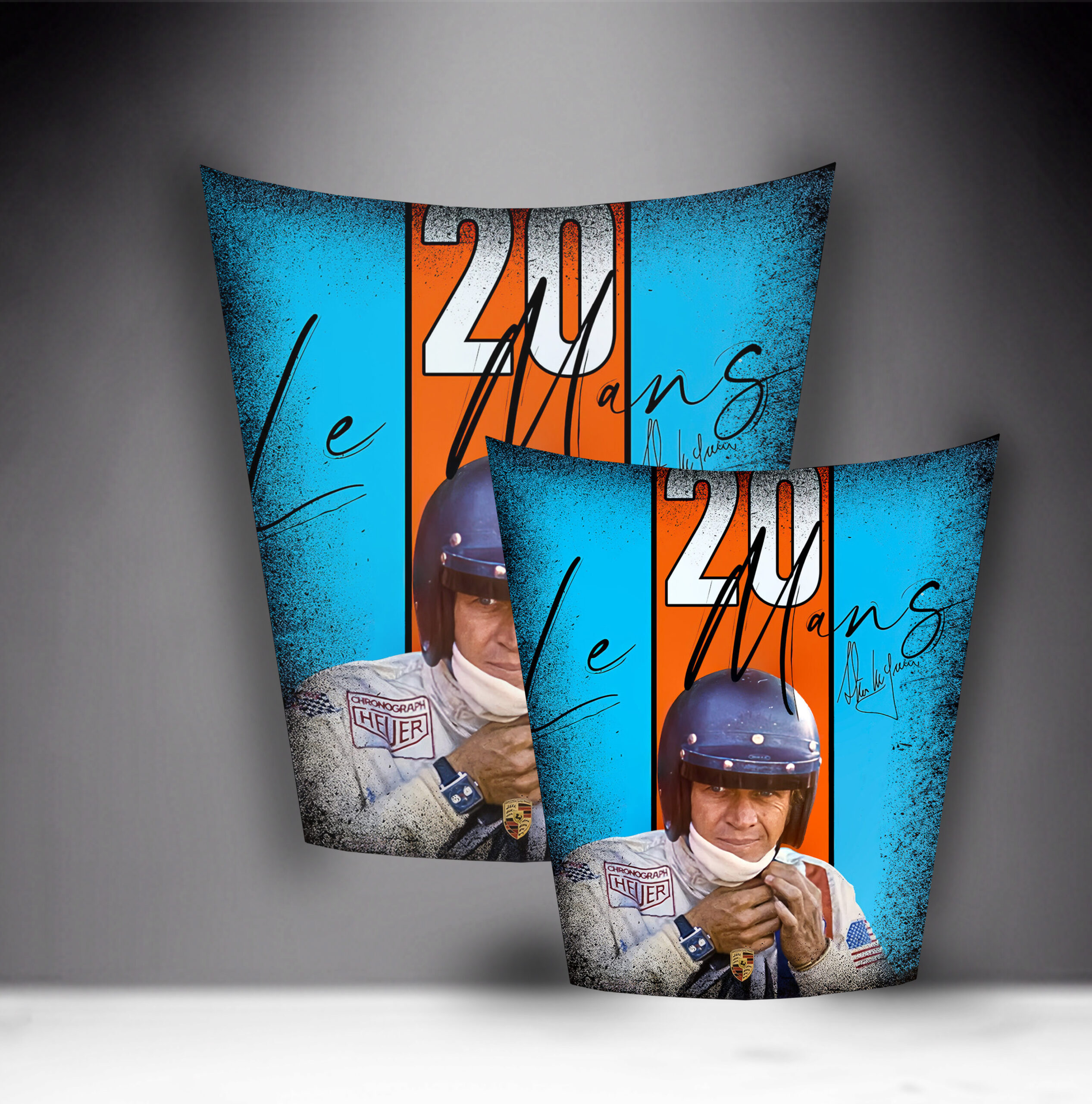 Car Mask 911 - Theme 14 1 Two posters featuring a race car driver in a helmet and racing suit with the words