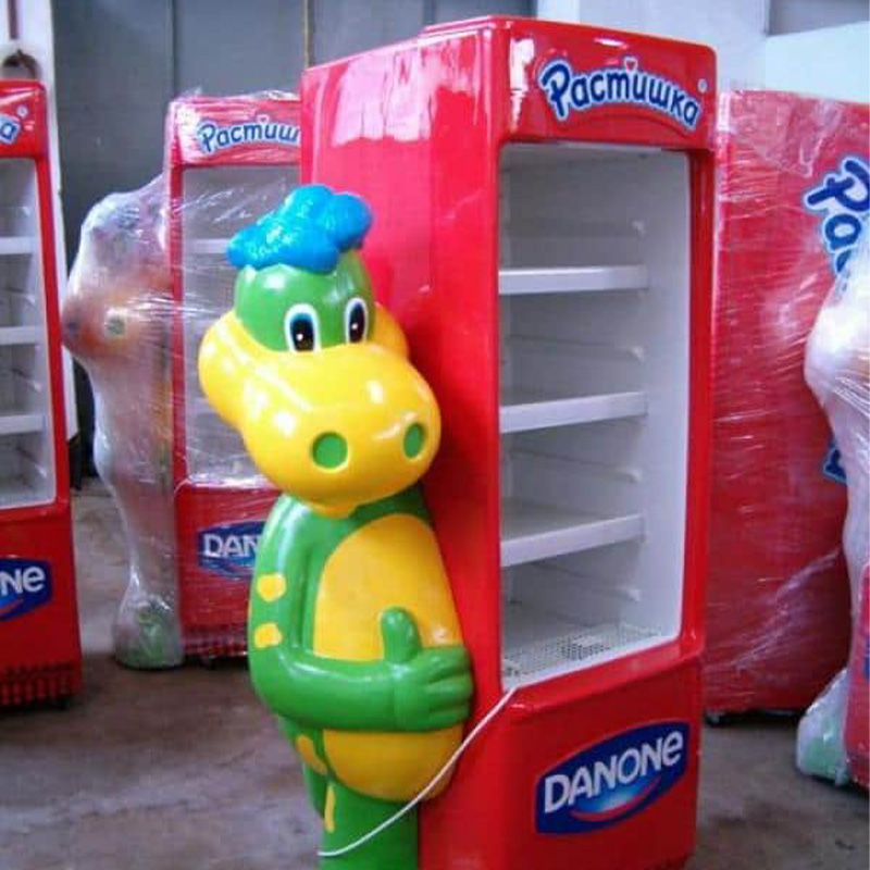 A red refrigerator with 