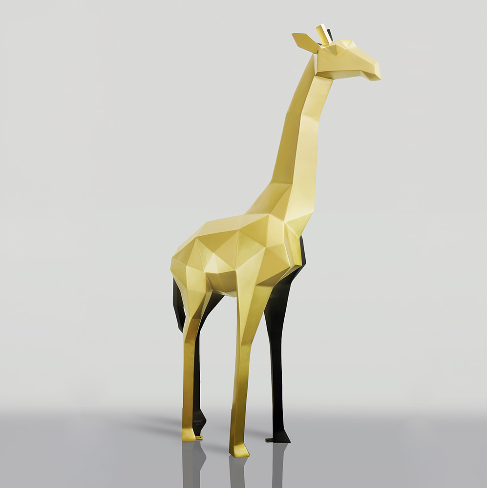 Large Geometric Giraffe Figure Made of Laminate - Gold/Black 2 Duża Figura Żyrafa Geometryczna Z Laminatu - Złoto/Czarna