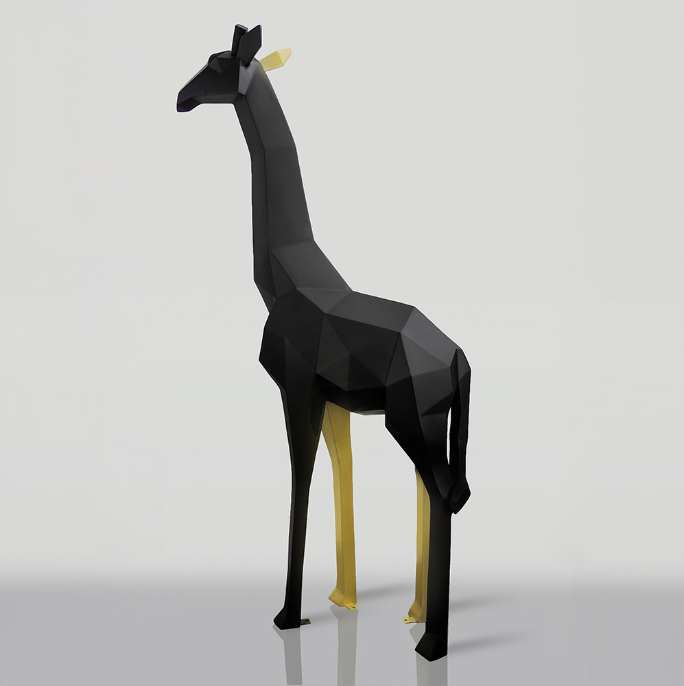 Large Geometric Giraffe Figure Made of Laminate - Gold/Black 4 Duża Figura Żyrafa Geometryczna Z Laminatu - Złoto/Czarna