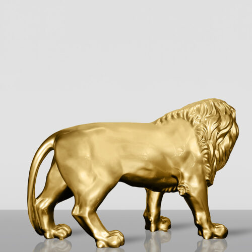 Golden lion statue facing to the right.