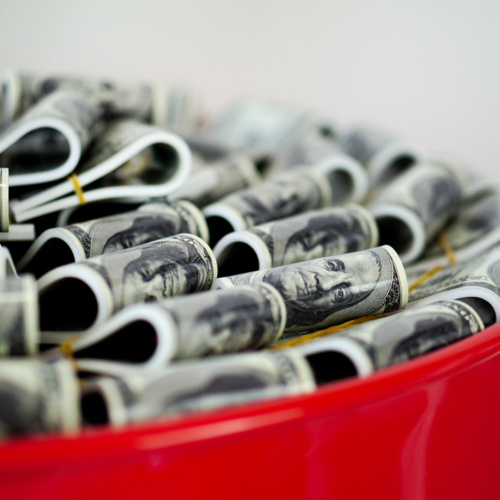 Small Barrel with Dollars - Painting + Logo