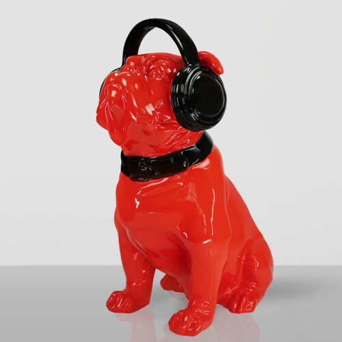 Bulldog with Headphones - Red