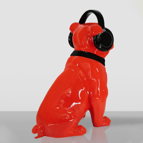 Bulldog with Headphones - Red