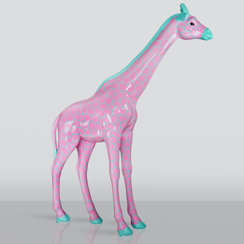 Large Life-Size Giraffe Figure - Celadon with Pink Spots