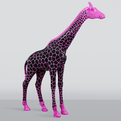 Large Life-Size Giraffe Figure – Pink with Black Spots
