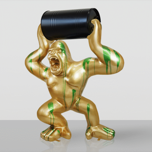 Large Golden Gorilla with Barrel – Green Trash