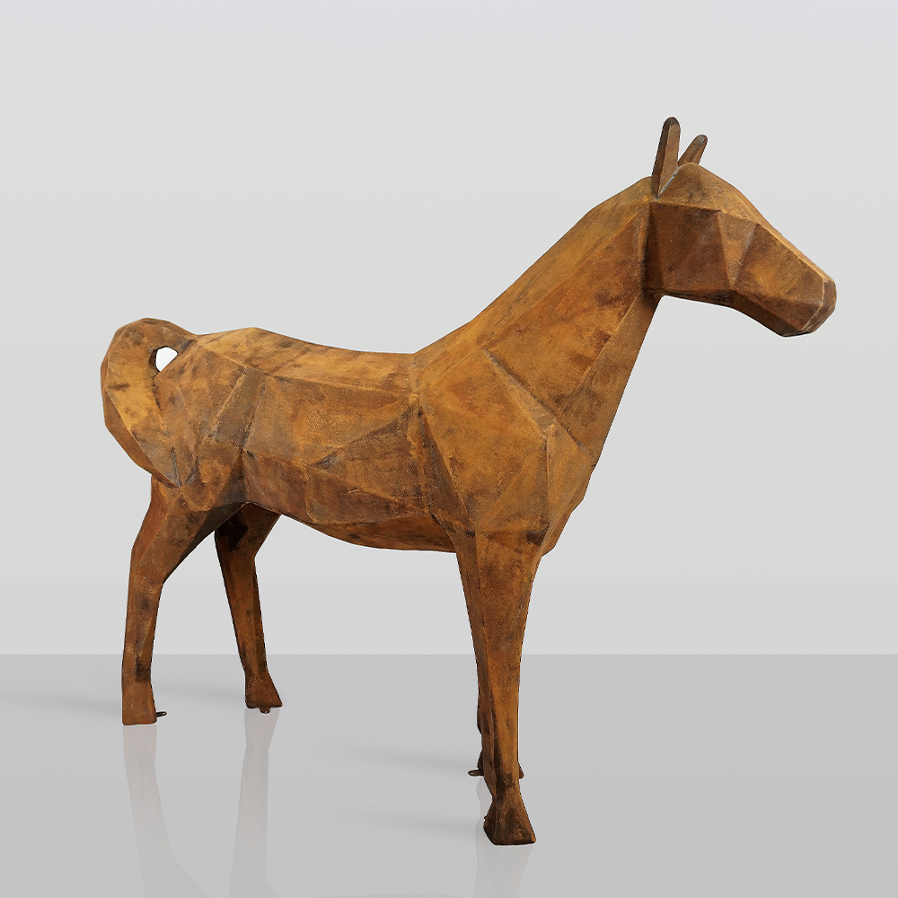 Large Geometric Horse Made of Laminate – Rust Effect