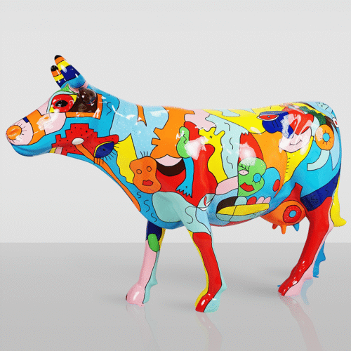 Large Figurine - Hand-Painted Cow with Picasso-Inspired Design