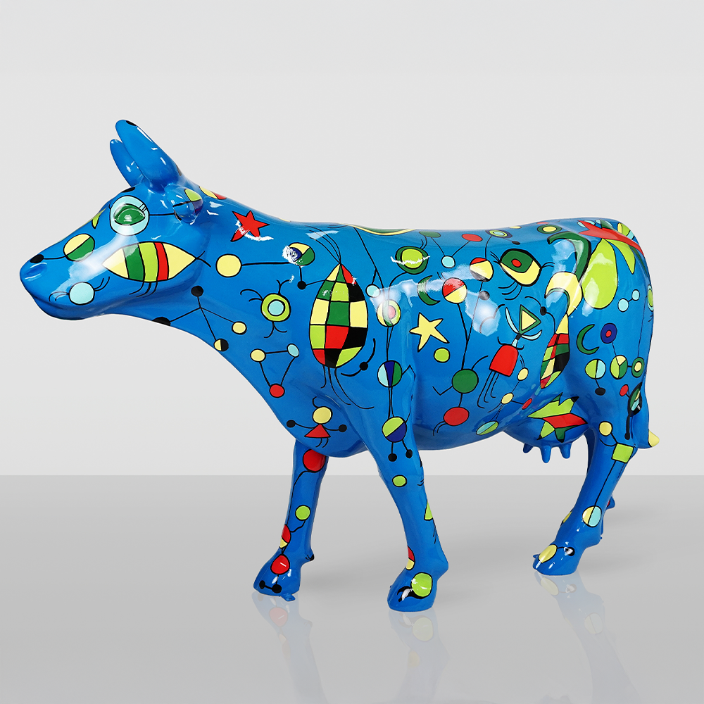 Large Figure – Blue Cow Hand-Painted with Artistic Patterns