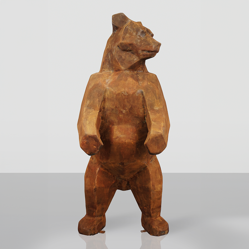 Large Square Bear Figure – Rust Effect